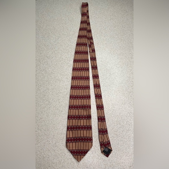 Bill Blass Black Label Silk Gold Burgundy 58” Long 4” Wide - Picture 4 of 6